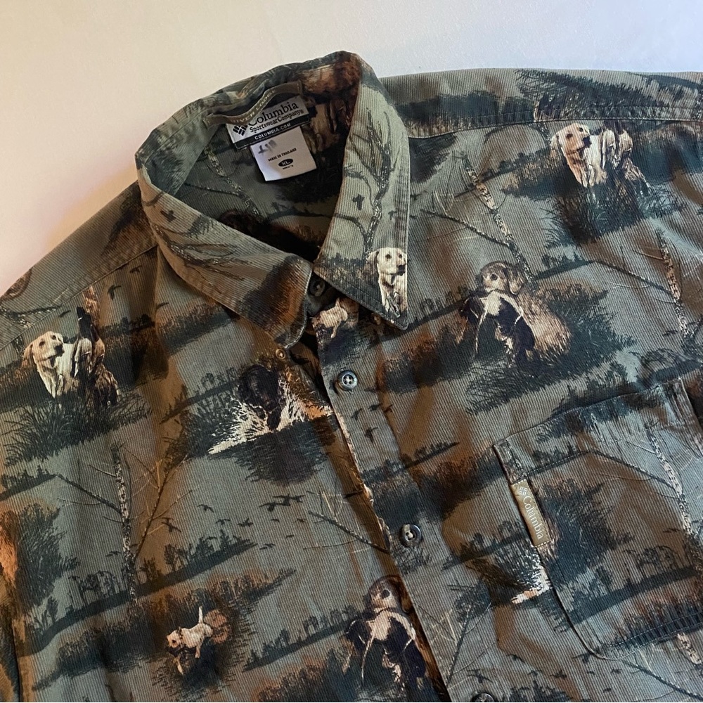 Columbia Button Up Shirt Men XL River Lodge Retriever Dogs Hunting Club Woods